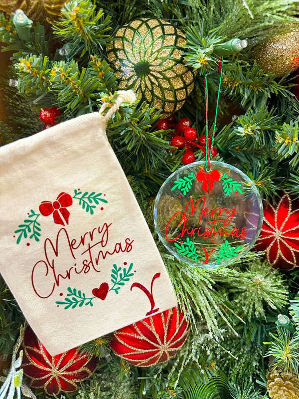 Merry Christmas / Happy New Year / Greetings Customized Clear Crystal Glass Ornament